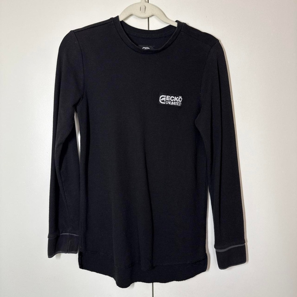 Marc Ecko Unltd Men's Black Logo Waffle Henley Shirt Sz S Y2K 90's Streetwear
